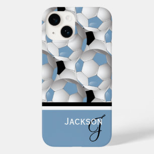 Monogram Light Blue Black Soccer Ball-Muster Case-Mate iPhone Hülle