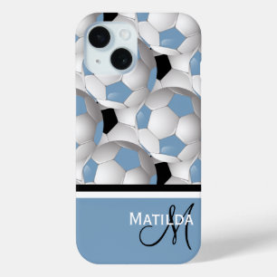 Monogram Light Blue Black Soccer Ball Pattern title_seo2