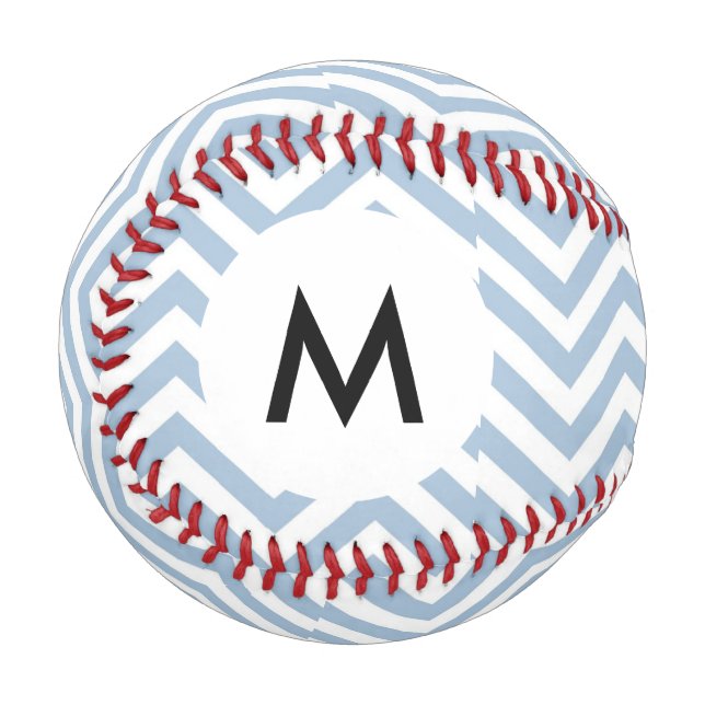 Monogram Light Blue Grunge Textil Zickzack Baseball (Vorderseite Links)