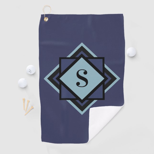 Monogram Light Blue Navy Blue Diamond Golfhandtuch (Insitu)