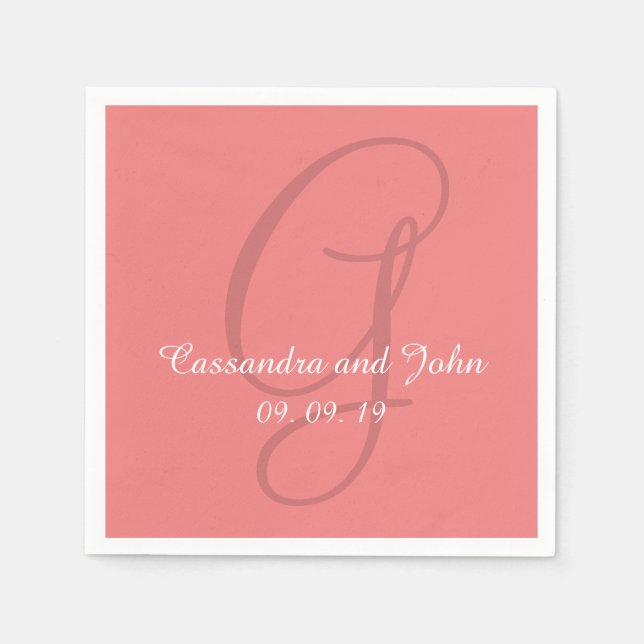 Monogram Light Coral Wedding Paper Napkins Serviette (Vorderseite)