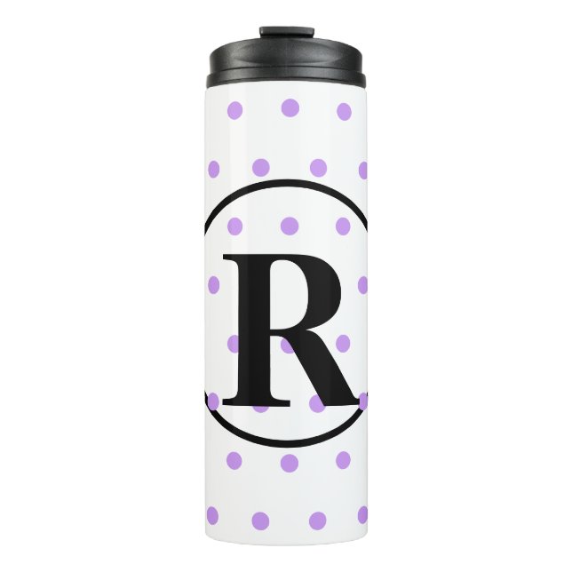 Monogram Light Lila Polka Dots Thermosbecher (Vorderseite)
