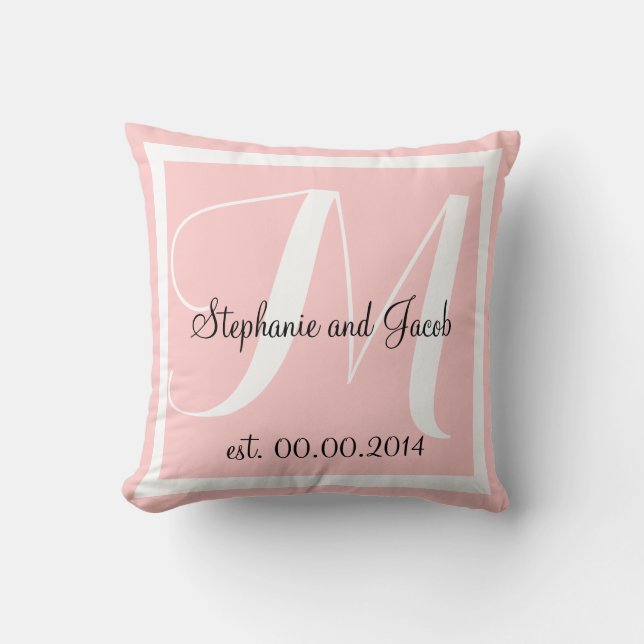 Monogram Light Rose Pink Wedding Keepake Kissen (Vorderseite)