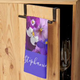 Monogram Lila Blue White Floral Pansa Blume Geschirrtuch