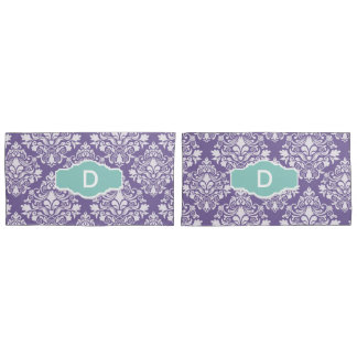 Monogram Lila Damask Kissen Hüllen Kissenbezug