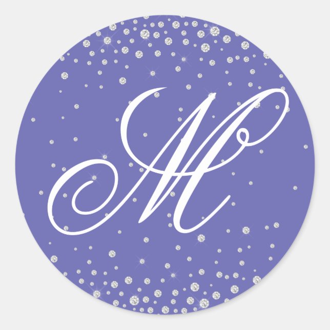 Monogram Lila Diamonds Personalisiert Runder Aufkleber (Vorderseite)