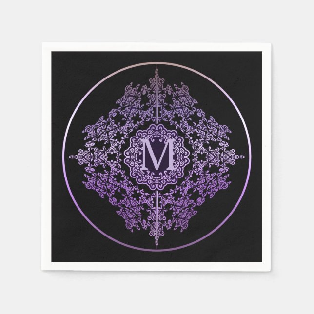 Monogram Lila Filigree Motif Napkins Serviette (Vorderseite)