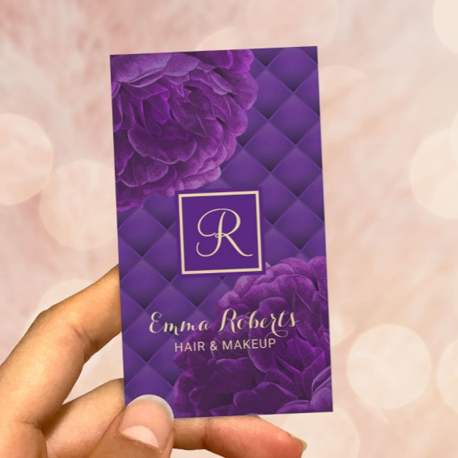 Monogram Lila Floral Eleganter Schönheitssalon Visitenkarte (Von Creator hochgeladen)