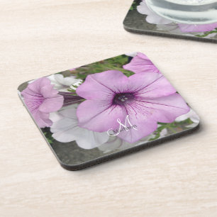 Monogram Lila Floral Fotografie Getränkeuntersetzer