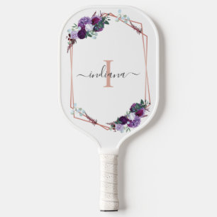 Monogram Lila Floral Rose Goldener geometrischer N Pickleball Schläger