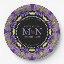 Monogram Lila Gold Diamond Lace Einzigartige Hochz Pappteller