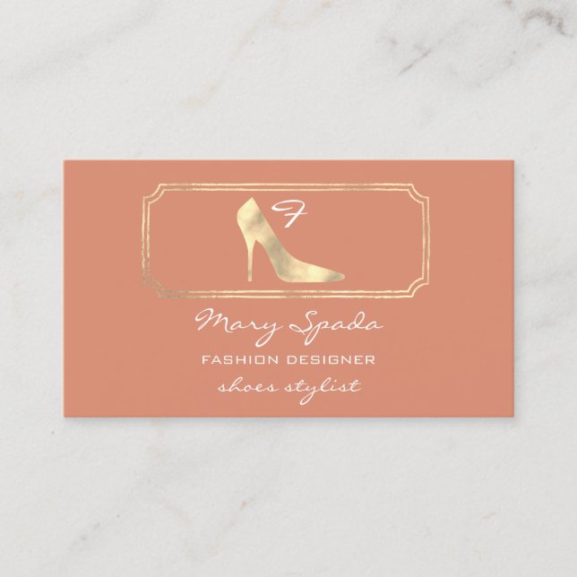 Monogram Lila Golden Frame Shoes Heels Koral QR Visitenkarte (Vorderseite)