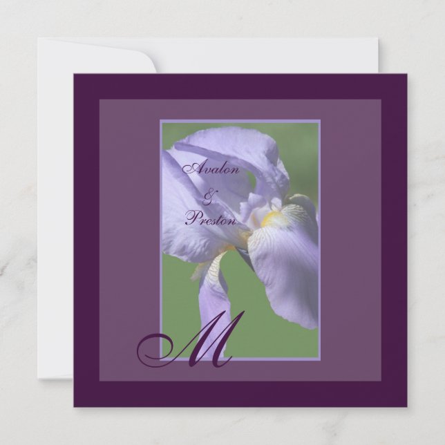Monogram Lila Iris Sommerhochzeit Einladung (Vorderseite)
