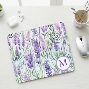 Monogram Lila Lavendel Blumenfeld Mousepad