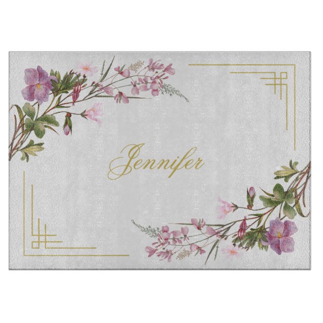 Monogram Lila Lilac Pink Bouquet Vintag Niedlich Schneidebrett (Vorderseite)
