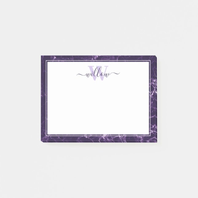 Monogram Lila Marble Muster Postit Notes Post-it Klebezettel (Vorderseite)