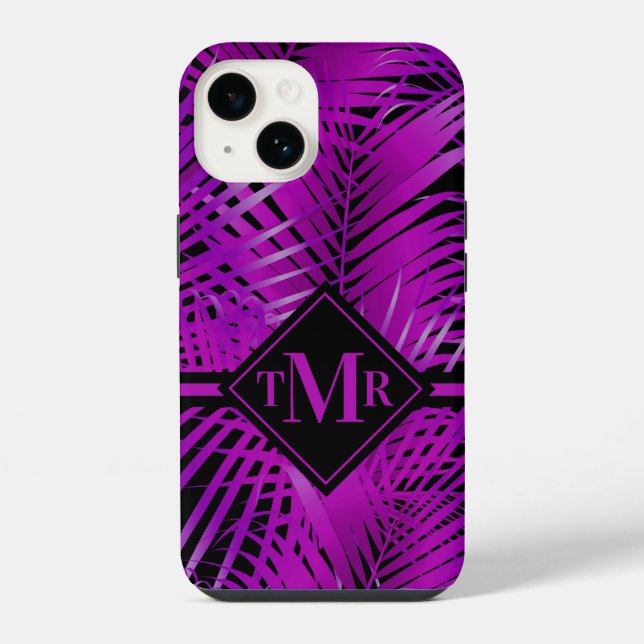 Monogram Lila Palm iPhone 14 Hülle (Rückseite)