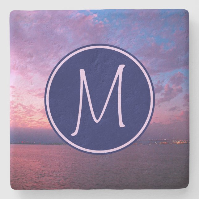 Monogram Lila Pink Blue California Steinuntersetzer (Vorderseite)