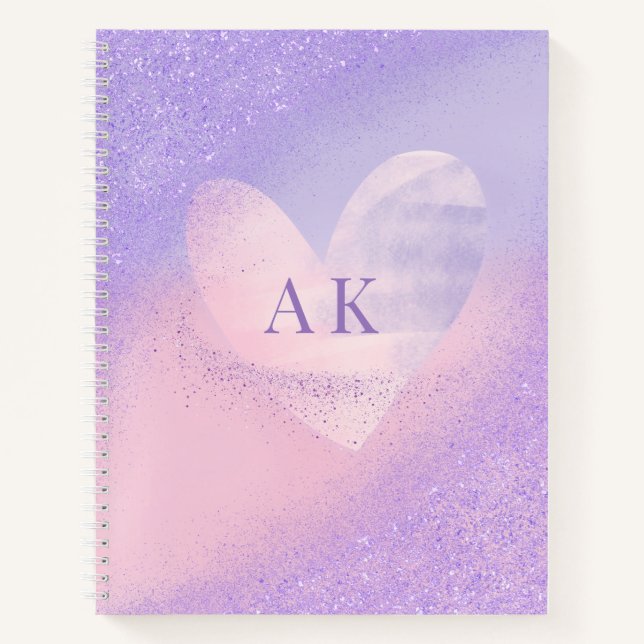 Monogram Lila Pink Gradient Heart Notebook Notizbuch (Vorderseite)