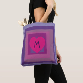 Monogram Lila Pink Heart Lavender Square Pattern Tasche