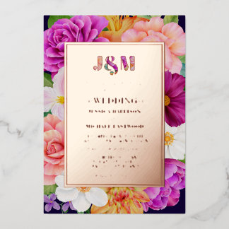 Monogram Lila Pink Roses Bold Floral Wedding Folieneinladung