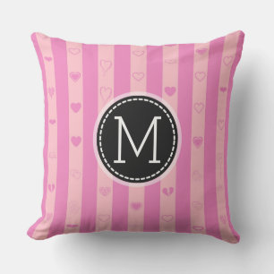 Monogram Lila Pink Stripes Modernes Herzmuster Kissen