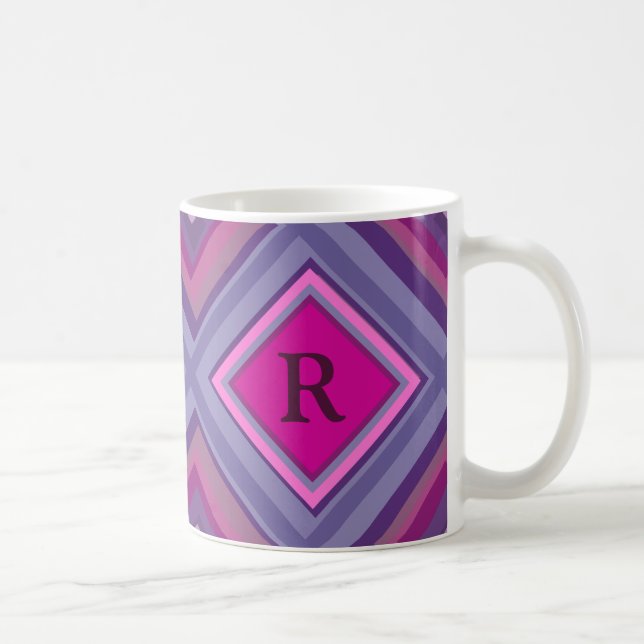 Monogram Lila rosa, rosafarbenes Muster Kaffeetasse (Rechts)