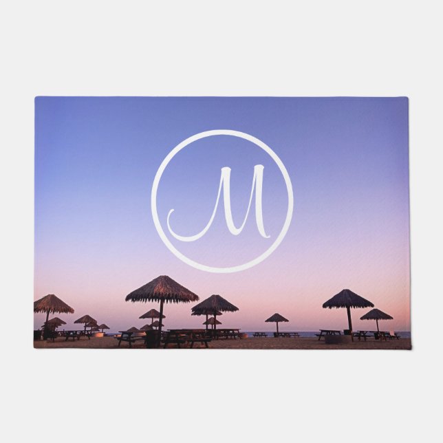 Monogram Lila Sunset California Beach Foto Bold Fußmatte (Vorderseite)