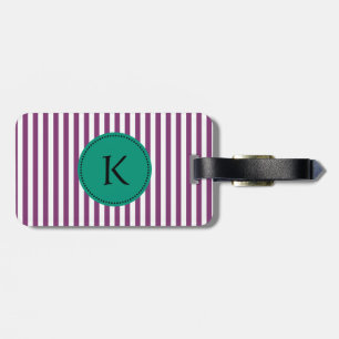 Monogram Lila und Emerald Green Stripes Muster Gepäckanhänger