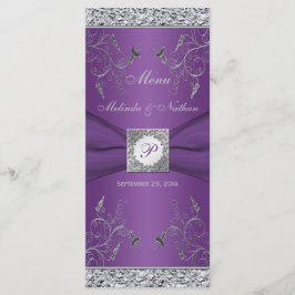 Monogram Lila und Silver Floral Menu Card Menükarte
