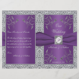 Monogram Lila und Silver Floral Wedding Program