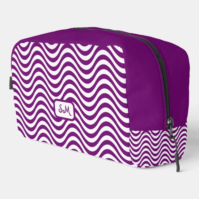 Monogram Lila White Wavy Stripes Psychedelic Waschbeutel (Rechte Ecke)