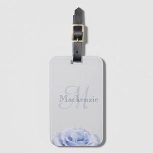 Monogram Lilac Blue Rose Floral Grau Individuelle  Gepäckanhänger