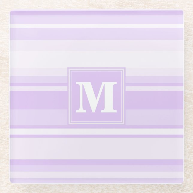 Monogram-Lilastreifen Glasuntersetzer (Vorderseite)