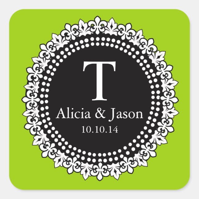 Monogram Lilie Gastgeschenk Hochzeit Aufkleber grü (Vorderseite)