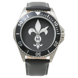 Monogram-Lilie Modernes Einfaches Schwarzweiß Armbanduhr