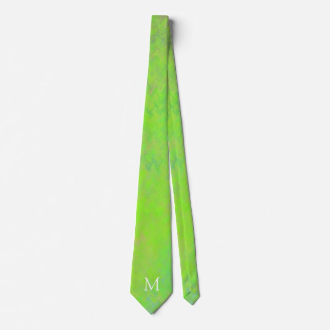 Monogram Lime Green Marble Art Krawatte (Vorderseite)