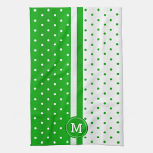 Monogram Lime Green und White Polka Dot Geschirrtuch