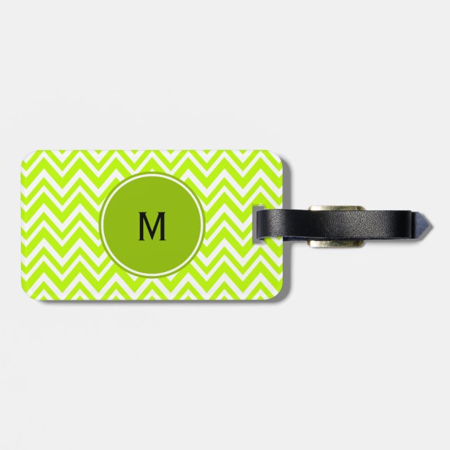 Monogram Lime Green und White Zigzag Muster Gepäckanhänger (Rückseite horizontal)