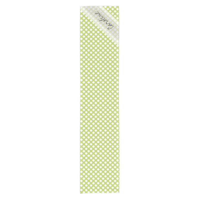Monogram Lime Green White Trendy Polka Dot Muster Kurzer Tischläufer (Vorderseite)