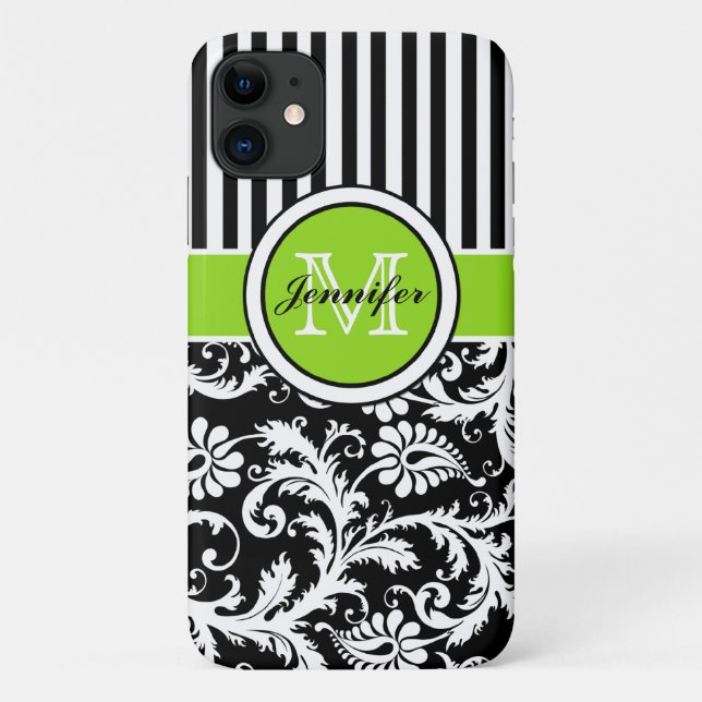 Monogram Limoner Schwarz-weiß gestreifter Damask i Case-Mate iPhone Hülle (Rückseite)