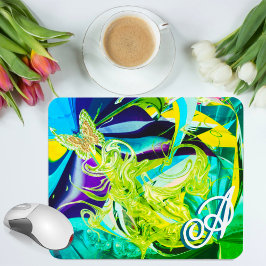Monogram Liquid Wirbel Gold Butterfly Abstrakt Mousepad