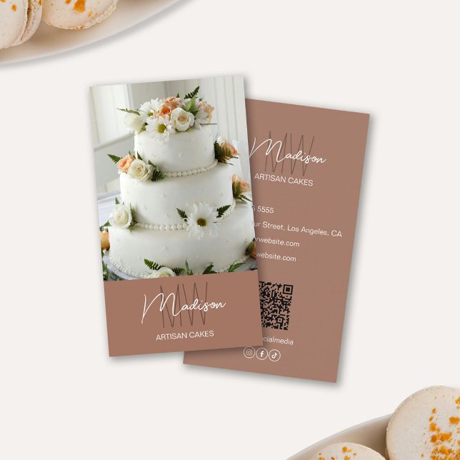 Monogram Logo Bakery Brown Visitenkarte (Monogram Logo Bakery Cake Brown Business Card)