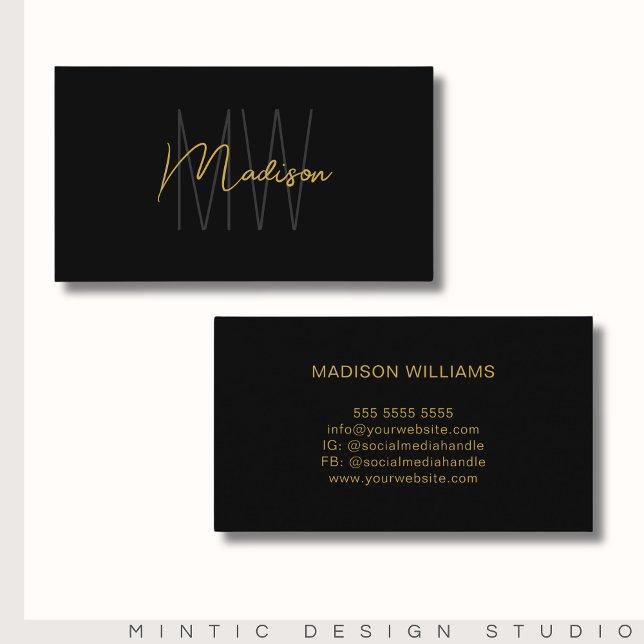 Monogram Logo Black Gold Modern Minimalistisch Visitenkarte (Monogram Logo Black Gold Modern Minimalist Business Card)
