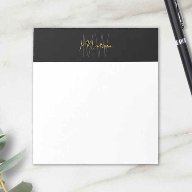Monogram Logo Black und Gold Modern Minimalistisch Notizblock (Monogram Logo Black and Gold Modern Minimalist Notepad)