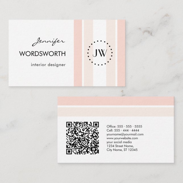 Monogram Logo Coral Pastell Beruflich QR Code Visitenkarte (Vorne/Hinten)