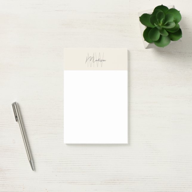 Monogram Logo Creme Moderne Minimalistische Post-it Klebezettel (Büro)