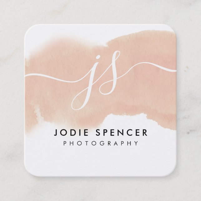 MONOGRAM LOGO Elegante Initialen Rosa Aquarell Quadratische Visitenkarte (Vorderseite)