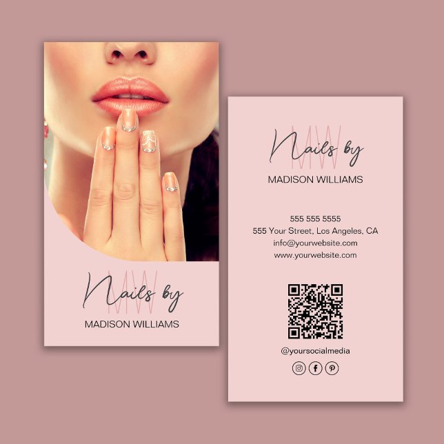 Monogram Logo Foto Nail Artist Pink Visitenkarte (Monogram Logo Photo Nail Artist Pink Business Card)