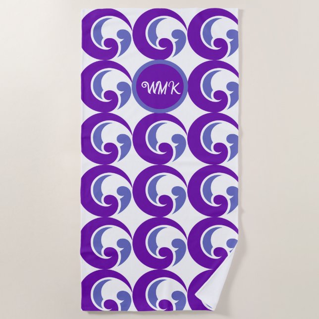 Monogram-Logo für lila Wave Strandtuch (Vorderseite)